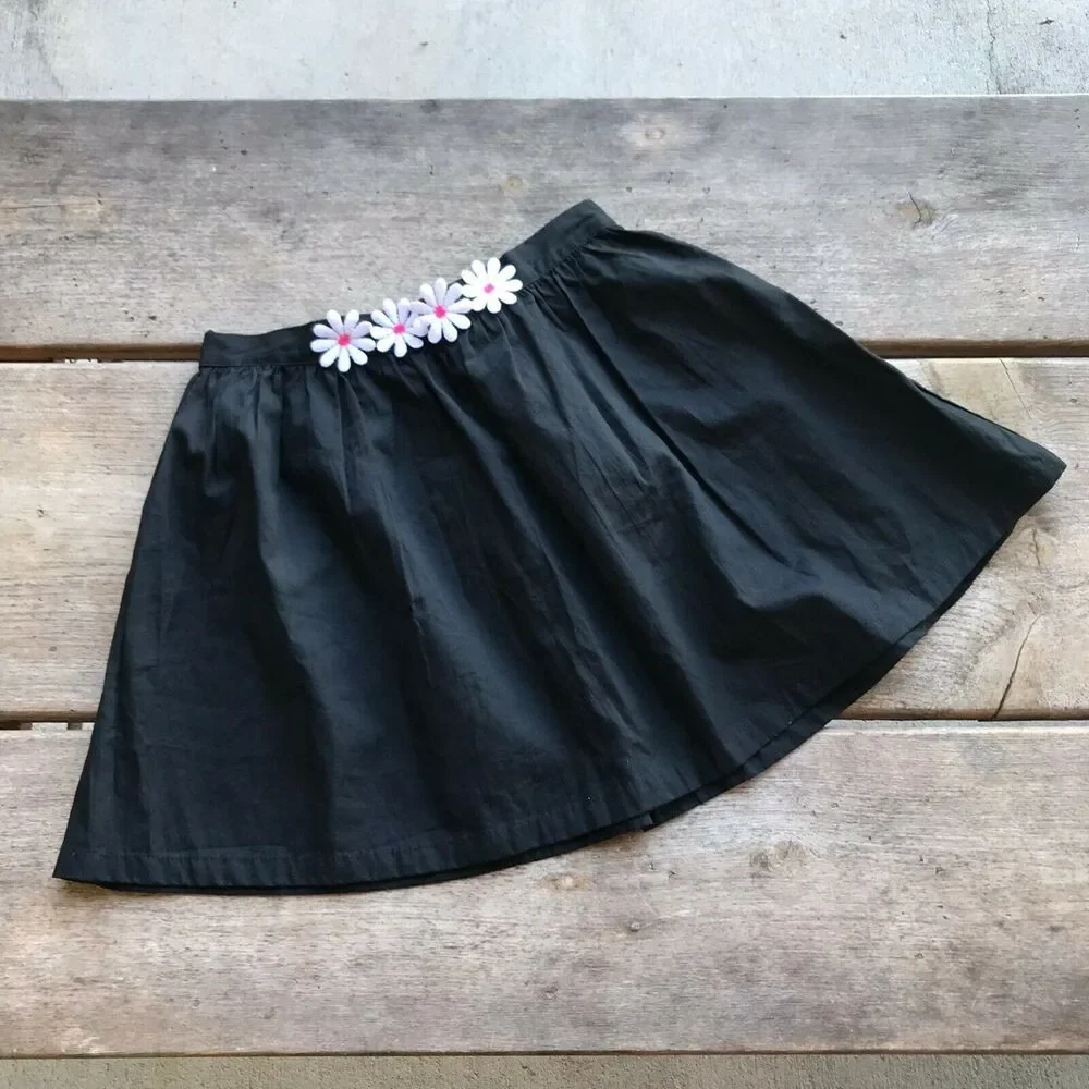 Gymboree Girls Skirt Size 10 Daisy Park‎ Black Poplin Trim Skater Cotton NEW